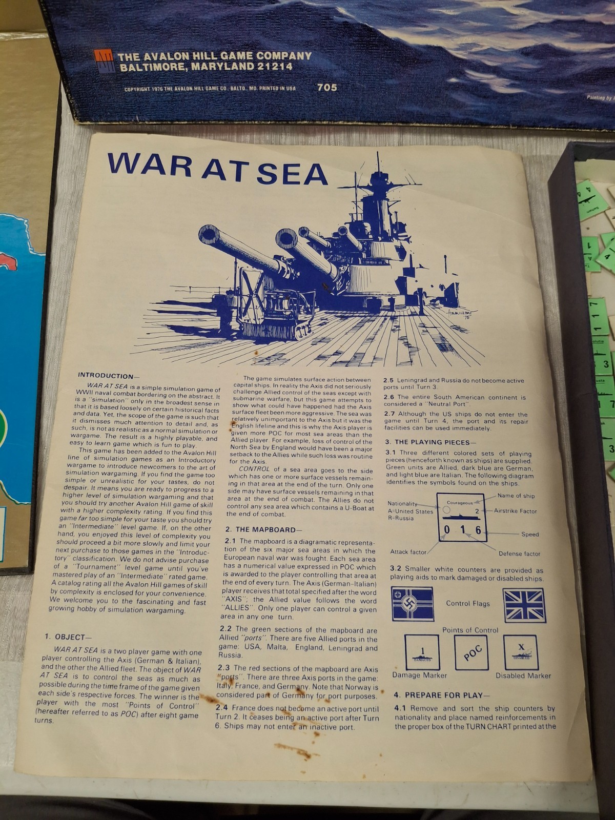 Avalon Hill War at Sea Vintage Naval Navy Battle Strategy Board Games