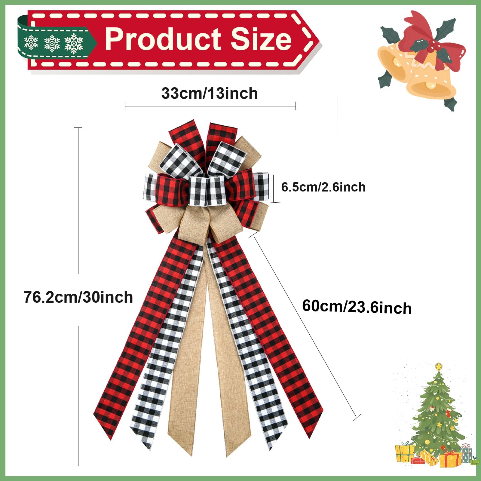 Large Christmas Tree Topper 13 x 30 Inch Red and 13 X 30 Inches, Multicolored