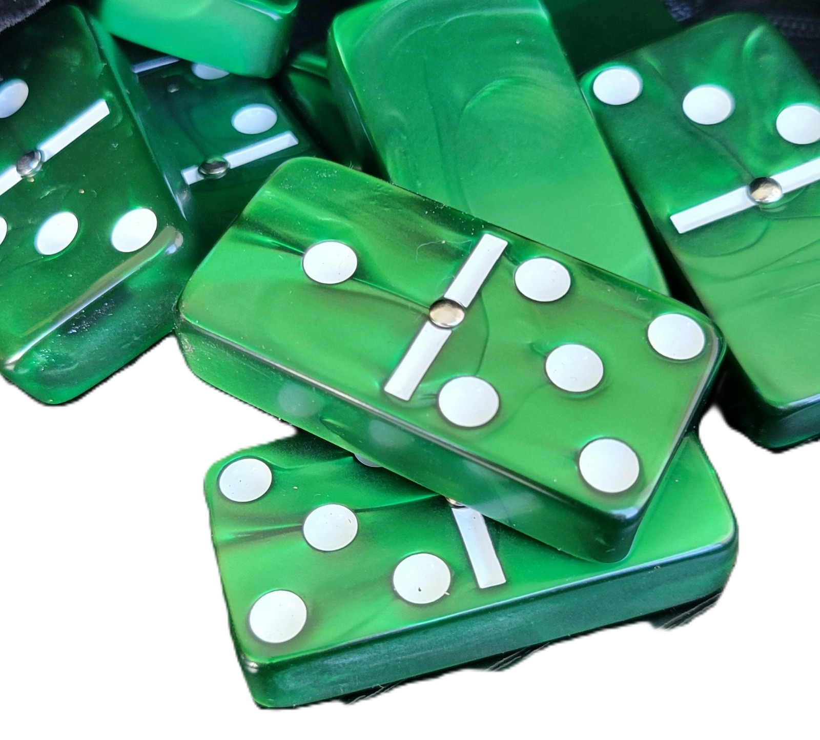 Domino Double Six 6 Green Marbleized Pro Size with Spinners – Wood Box