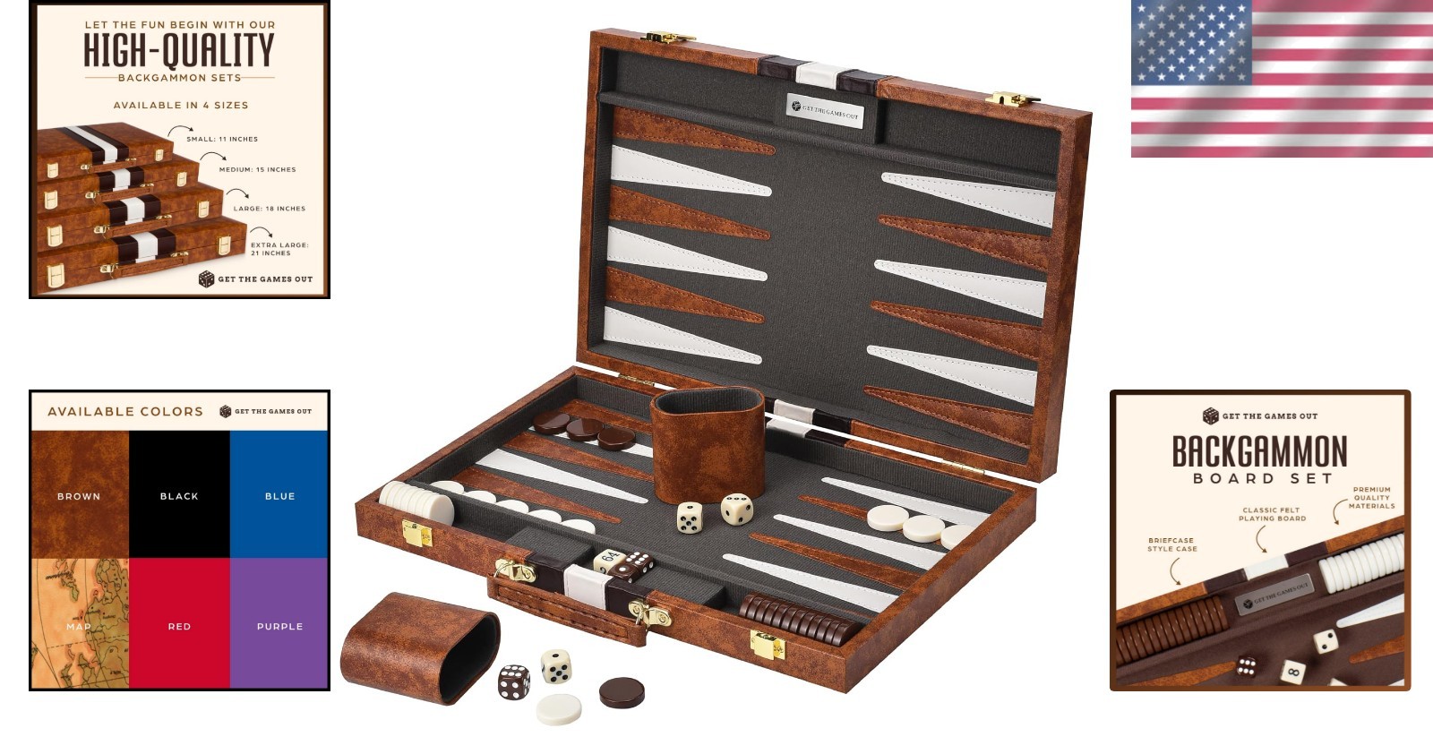 Portable Backgammon Game – Luxury Medium Set with Felt Interior for 2 Players