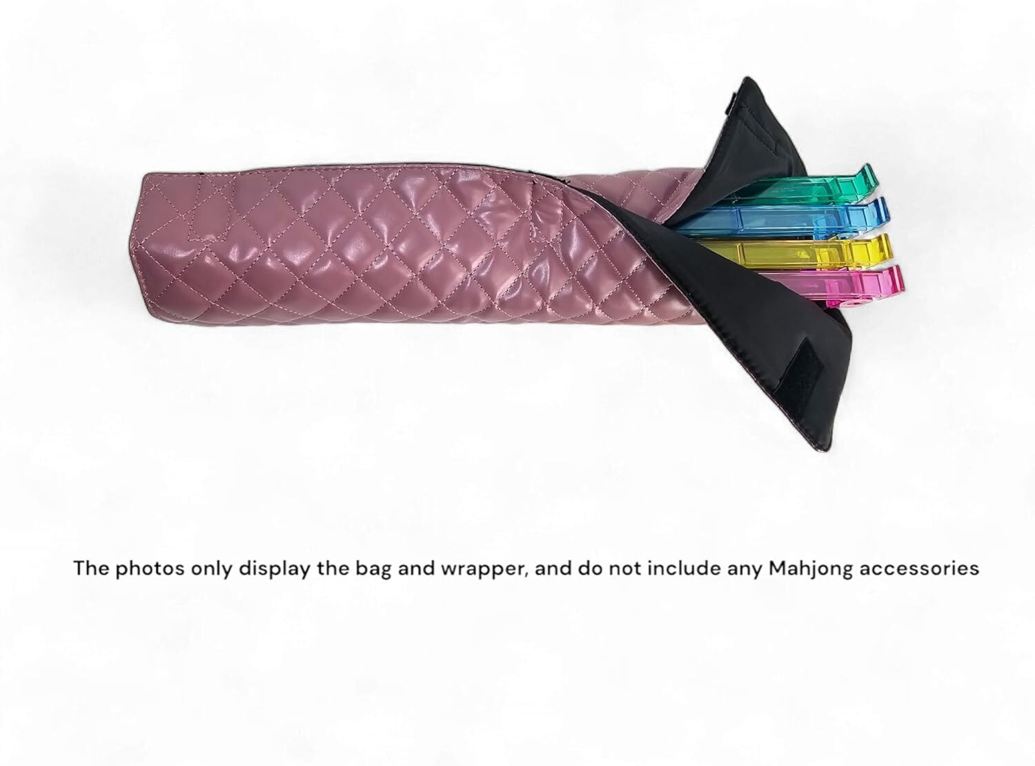 “Purple Pink”Quilted PU Leather Mahjong Carry Bag with Zippered Storage Pocket.