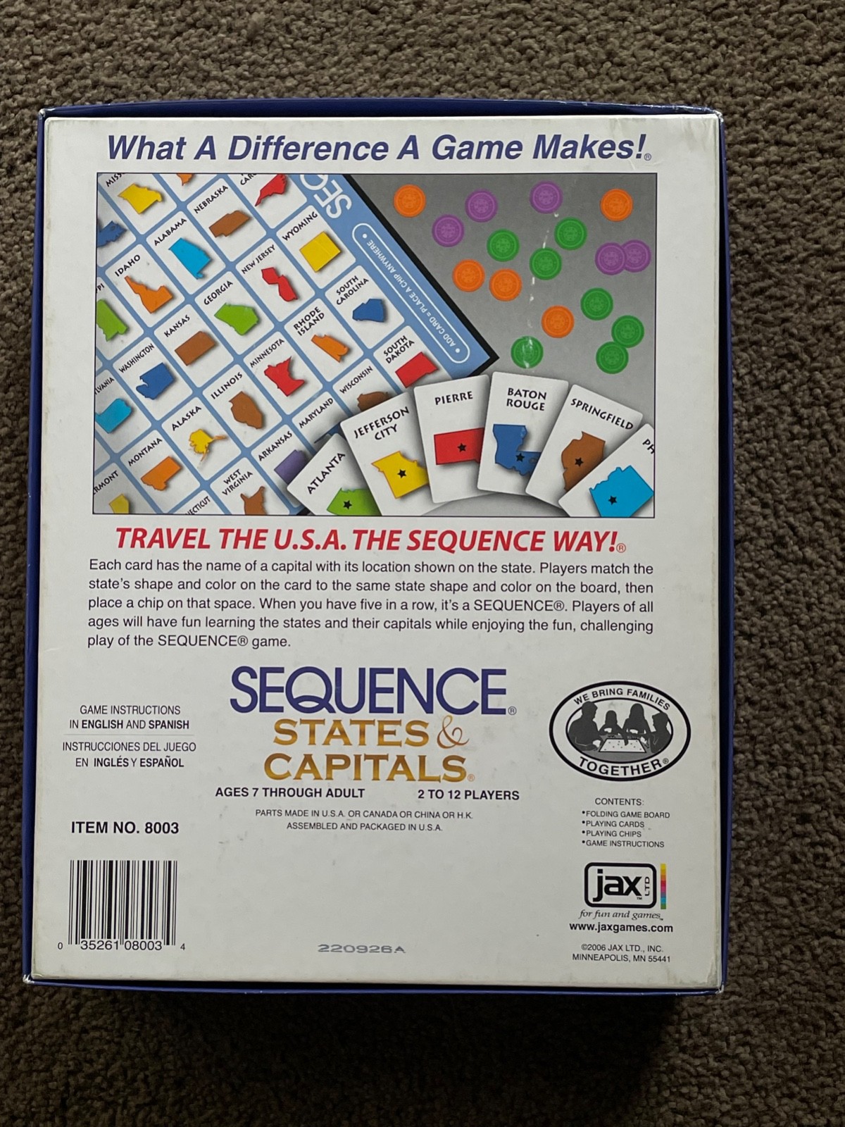 Sequence States & Capitals Board Game Jax Educational Geography 100% Complete!