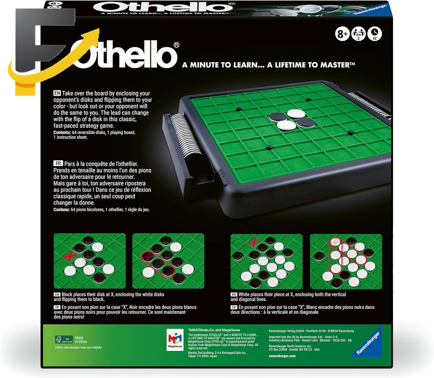 Othello Classic Family and 2-Player Game for Ages 8 and Up FREE SHIPPING