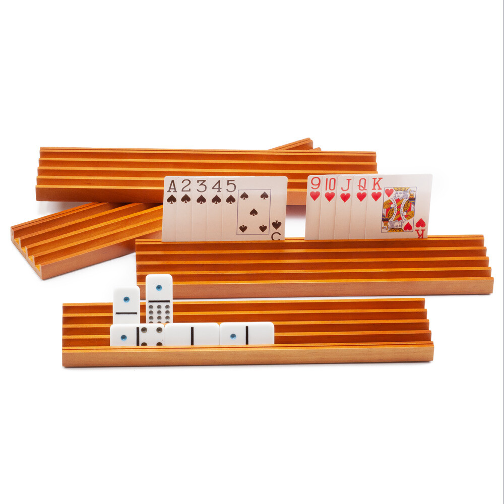 Wooden Domino Racks. Mexican Train Dominoes Game Trays/Card Holders (Set of 4)