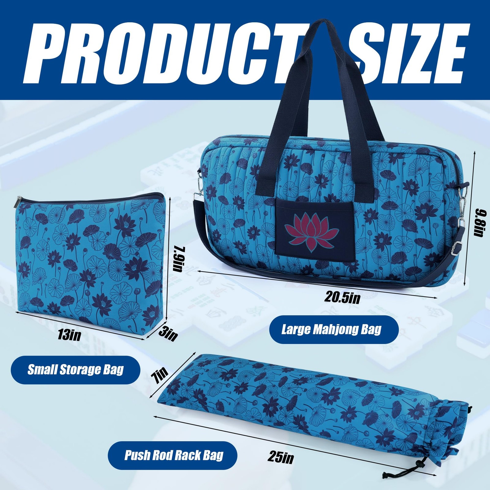 Mahjong Bag Set with Tiles Bag and Rack Storage, Thickened Quilted Mahjong Ca…