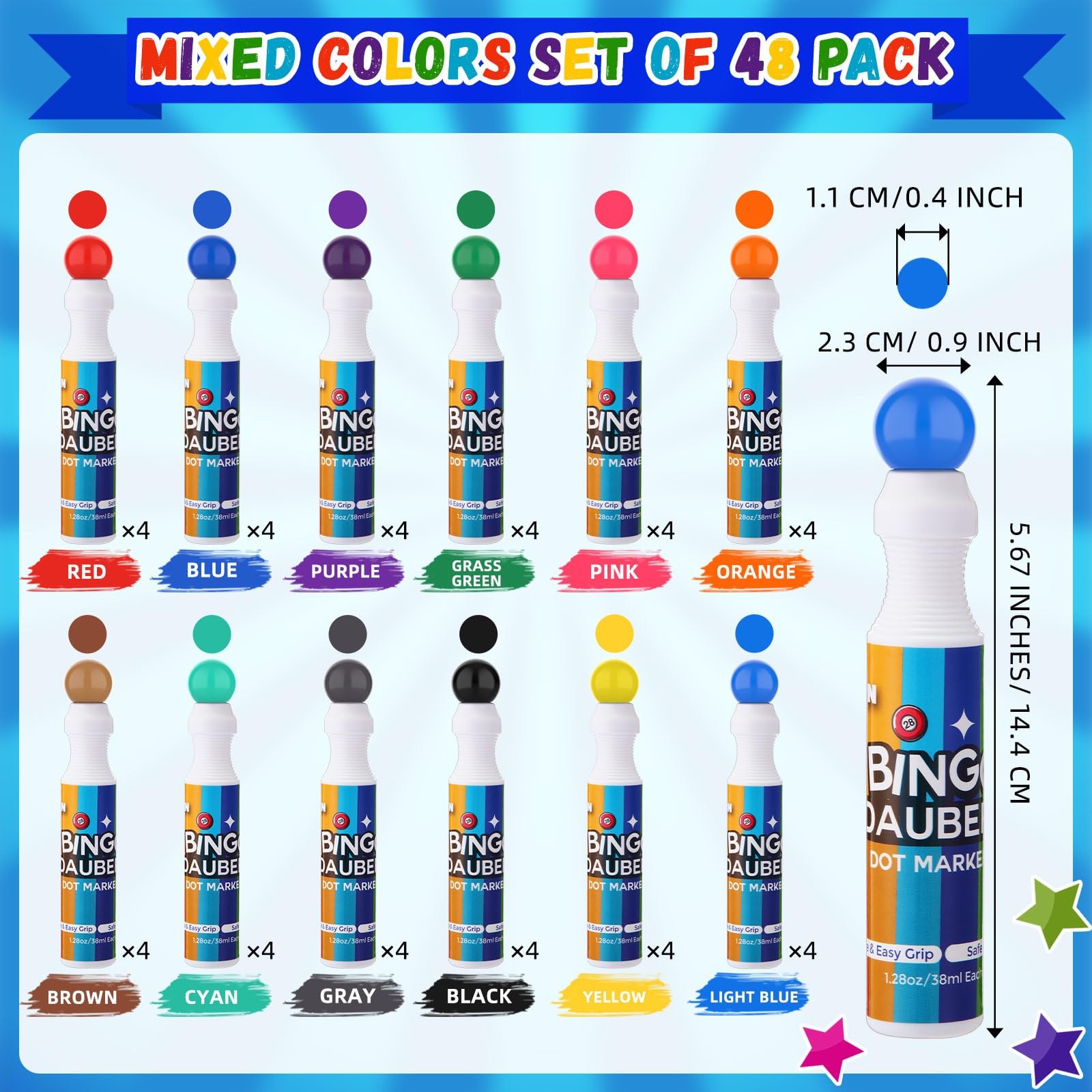48 Pack Mixed Color Bingo Daubers Dot Markers Art Supplies for Painting Crafts