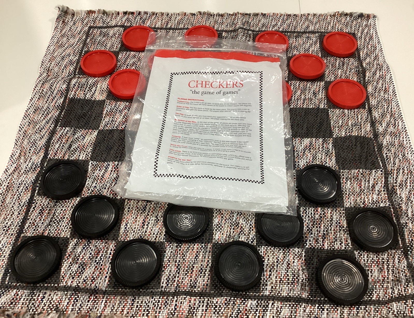 Giant Checkers Set 3-in-1 Tic Tac Toe Game with 24 Checker Pieces Reversible Rug