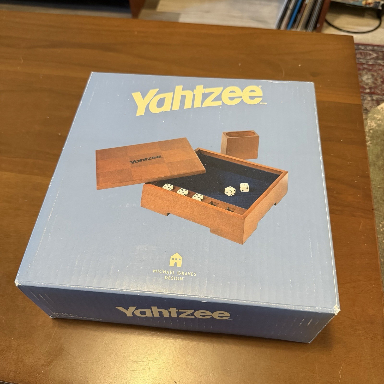 Michael Graves Design YAHTZEE Game Custom Wooden Box & Cup w/ Score Sheets NEW