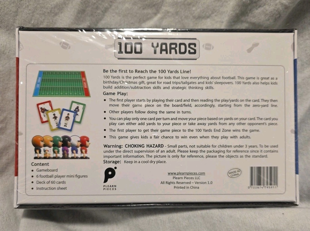Football Board Game 100 Yards for Kids Ages 6+ 2-6 Players Classroom Family