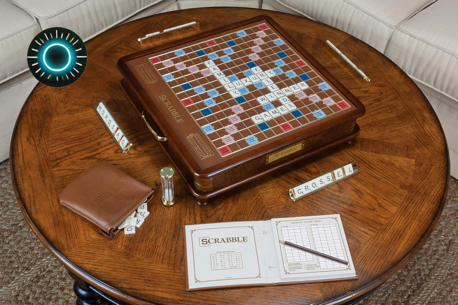 Scrabble Luxury Edition with Rotating Wooden Game Board 100 faux ivory SCRABBLE