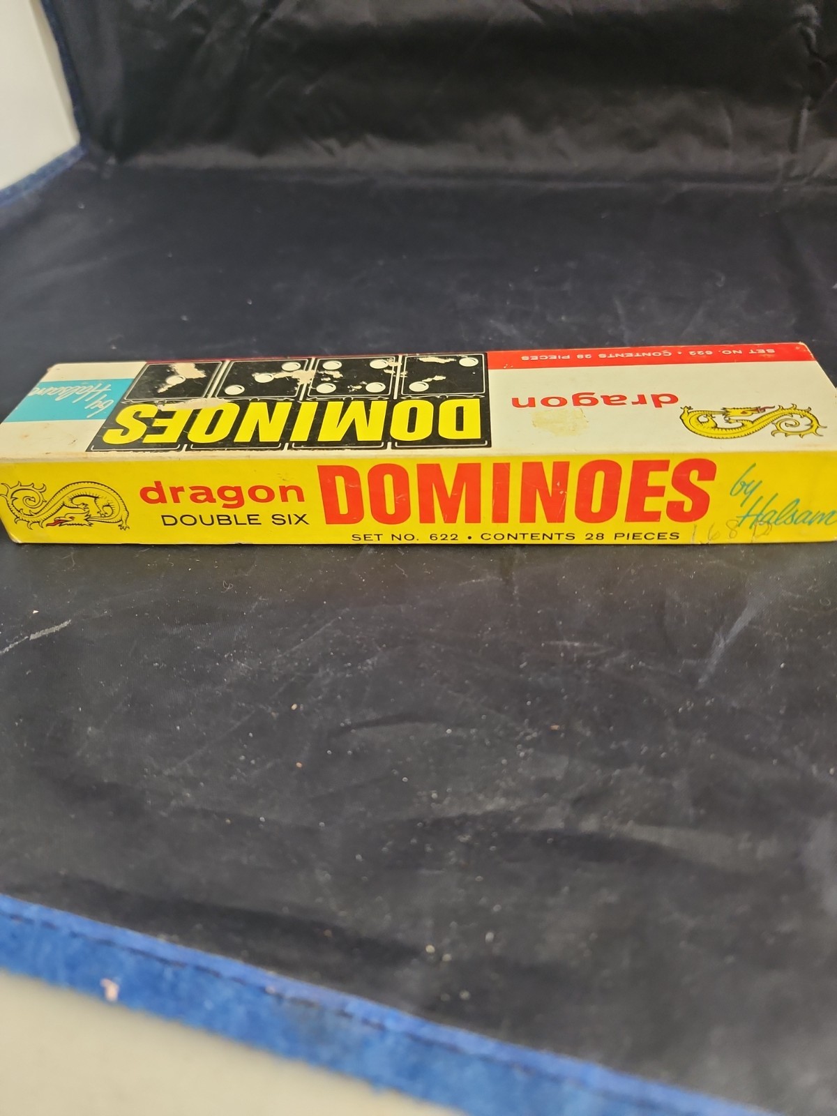 Vtg Dragon Double Six Dominoes Halsam set No 622 28 pieces Box Condition Good