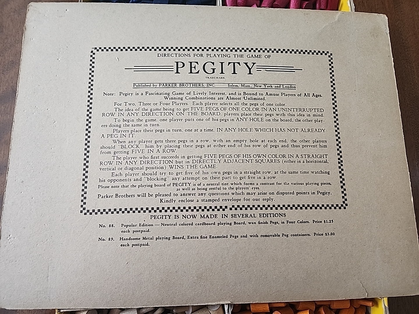 Vintage Parker Brothers Peg’ity Game – 1940s–50s Edition
