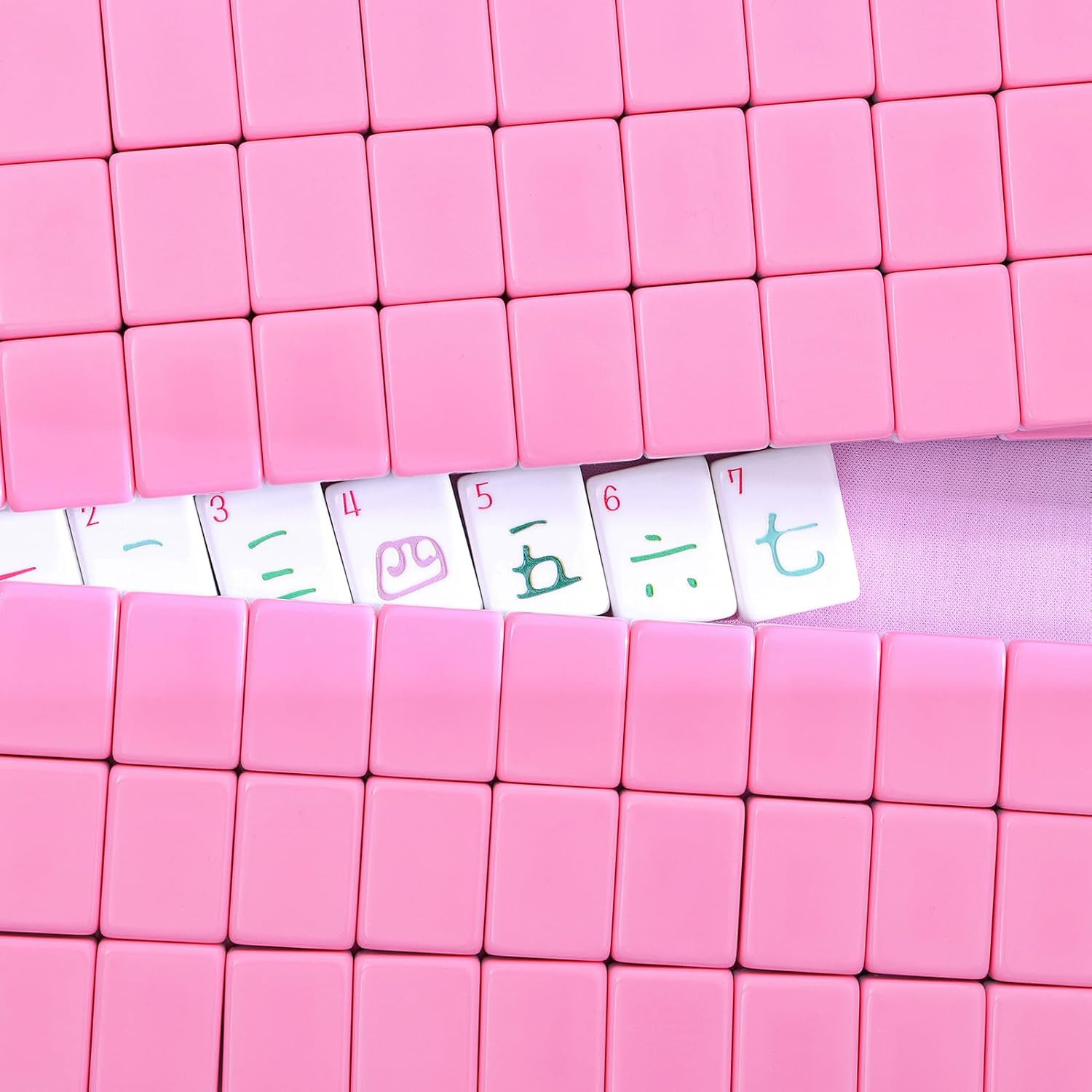 160 Pink Engraved American Mahjong Tiles Set with Carrying Bag and Accessories