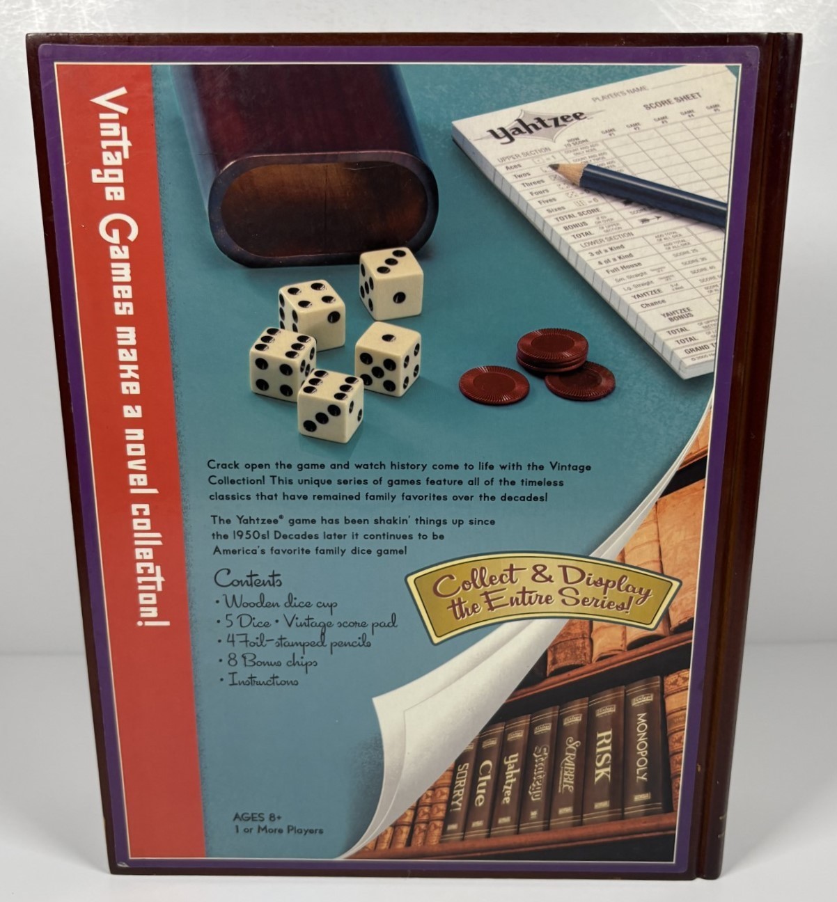 Yahtzee Game Vintage Collection Bookshelf Edition Wooden Box Complete Free Ship