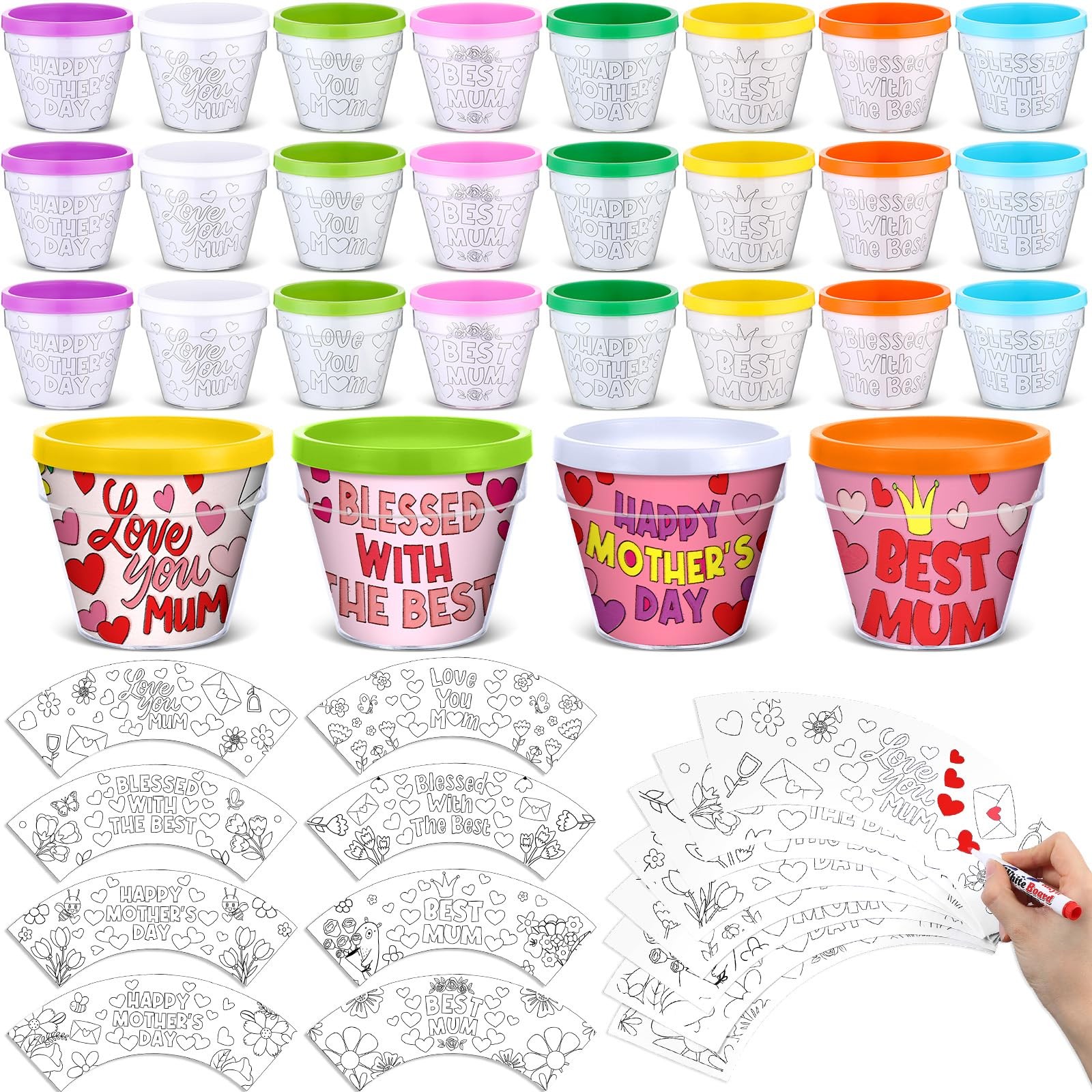 Pots 24 Pcs DIY Color Your Own Mom Artist Crafts Kit Tulip Flower Meanplan Bulk