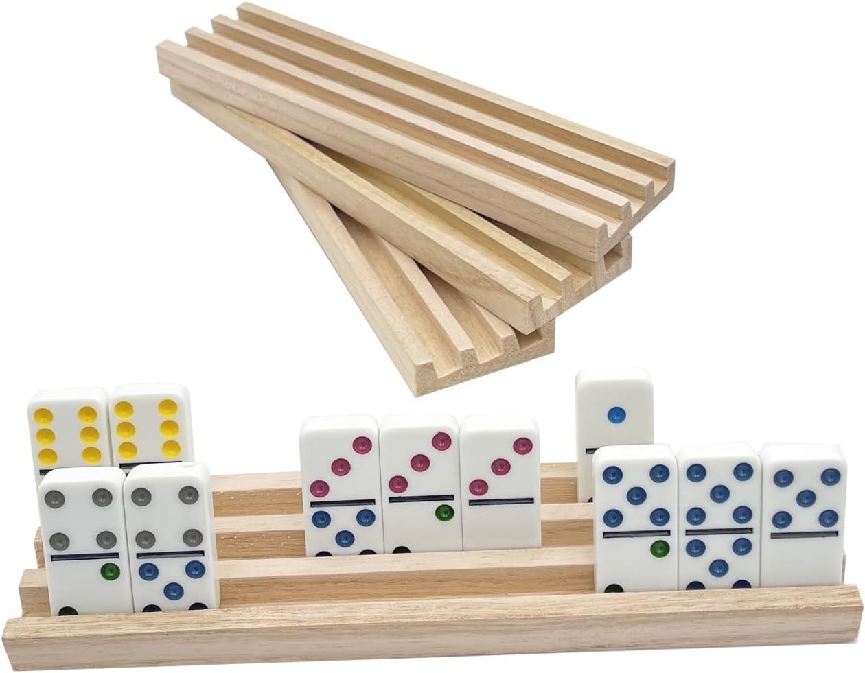 Elegant Wooden Domino Racks Set of 4 for Chickenfoot & Mexican Train Games