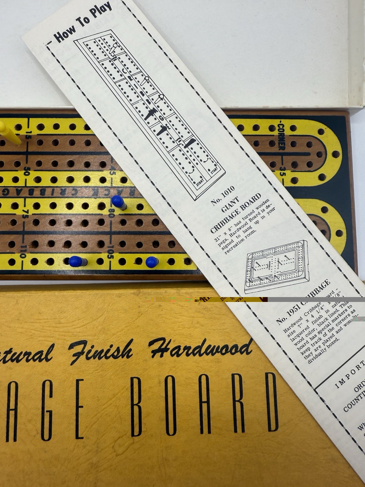 Drueke Cribbage Hardwood Board Game Set, Natural Finish, Pegs, Box, Instructions