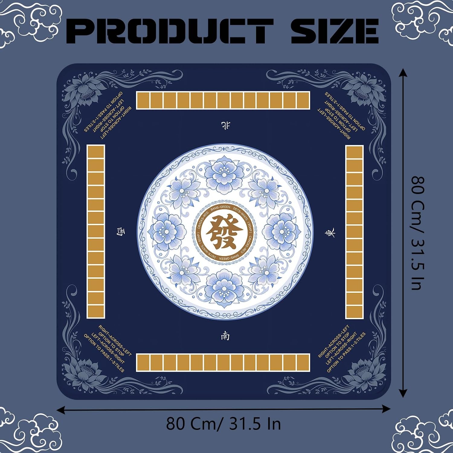31×31 Non-Slip Mahjong Table Mat with Lotus Design Noise Reducing Mahjong Game