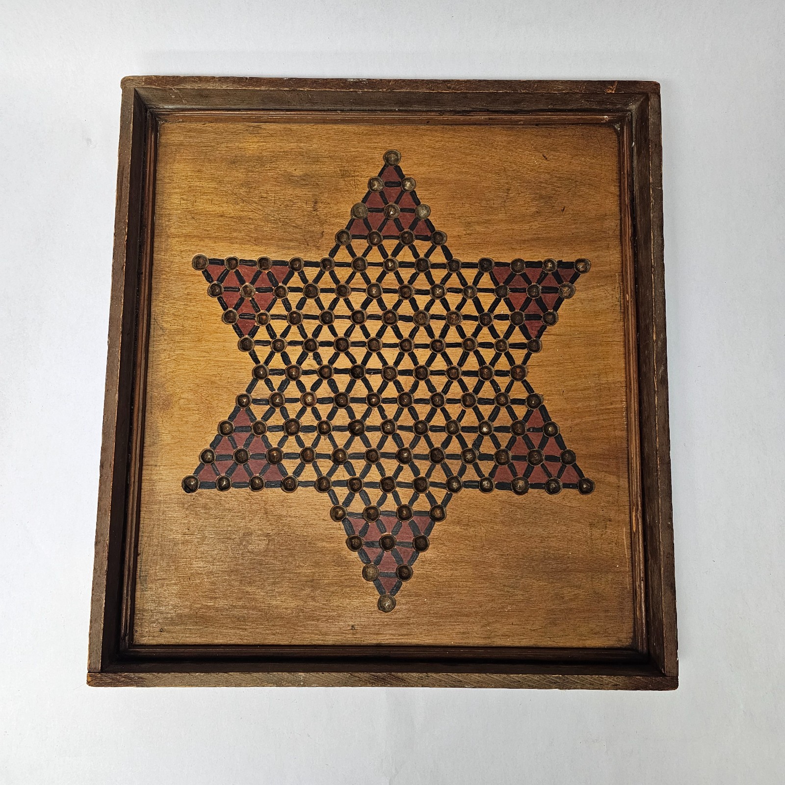 Vintage Wooden Chinese Checkers Board Game Double Sided Handmade Wood