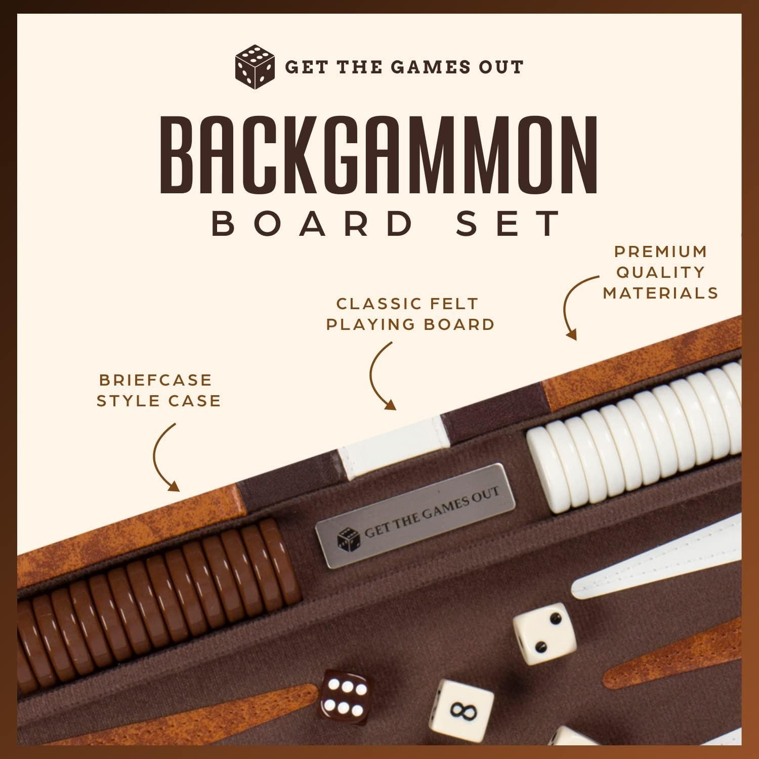 Portable Backgammon Game – Luxury Medium Set with Felt Interior for 2 Players