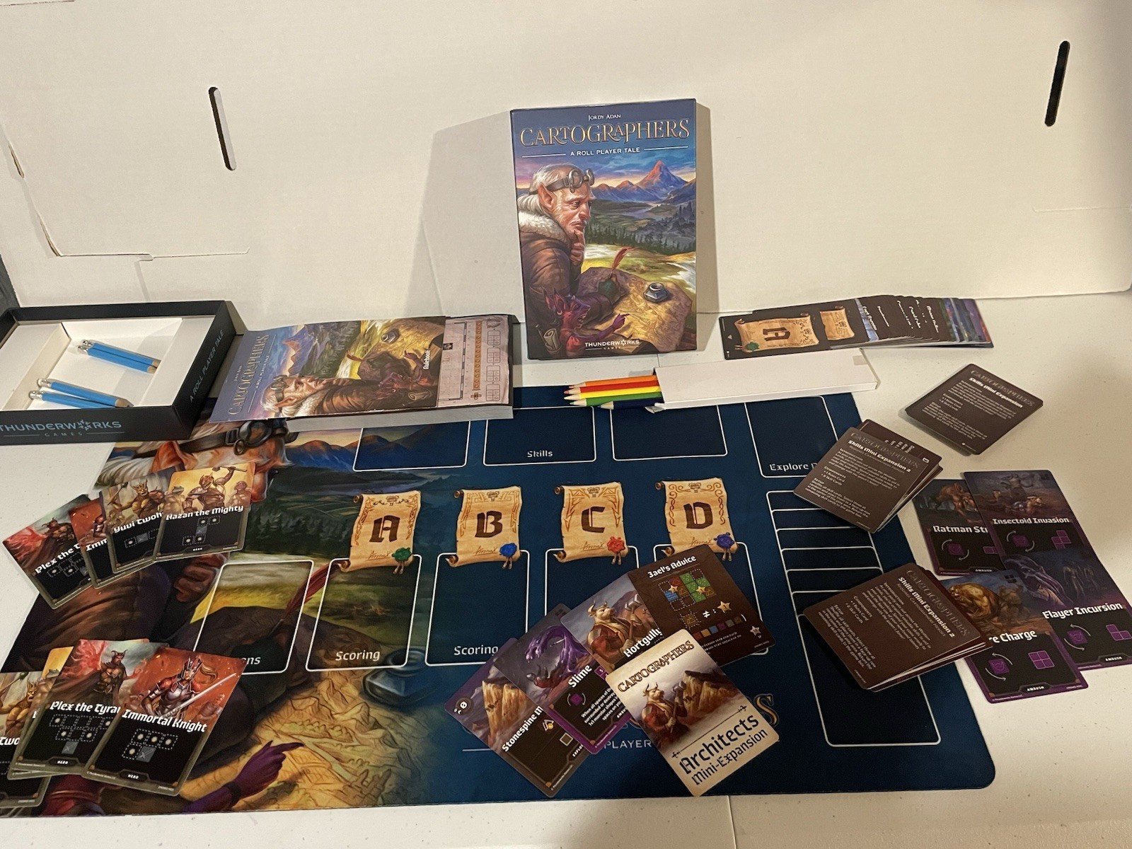 Cartographers: A Roll Player Tale Board Game & Playmat & 7 Mini Expansions lot