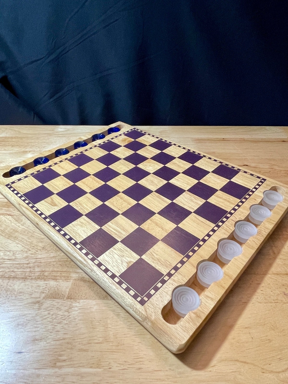 Wood Checker Board Glass Pieces The Classic Collection Great condition