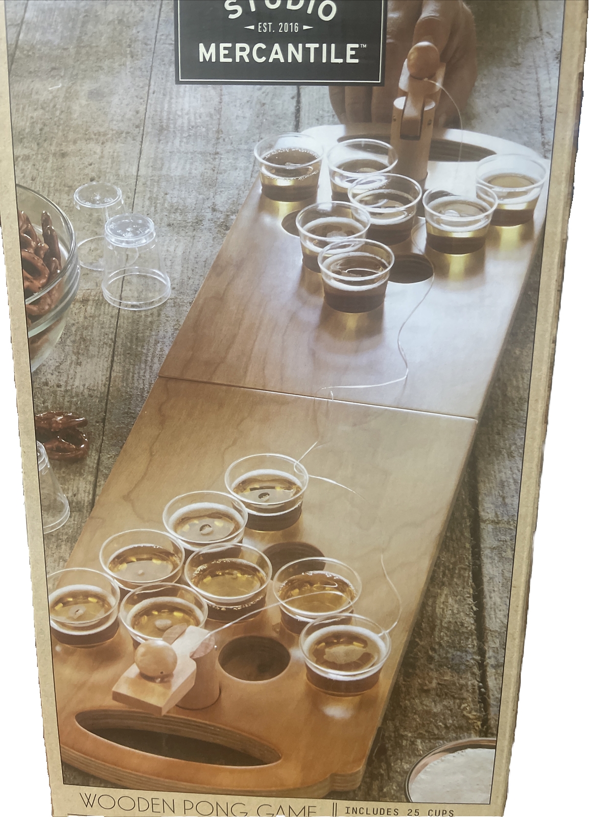 Studio Mercantile Wooden Pong Game Mini Beer Pong Party Set Adult Drinking Game