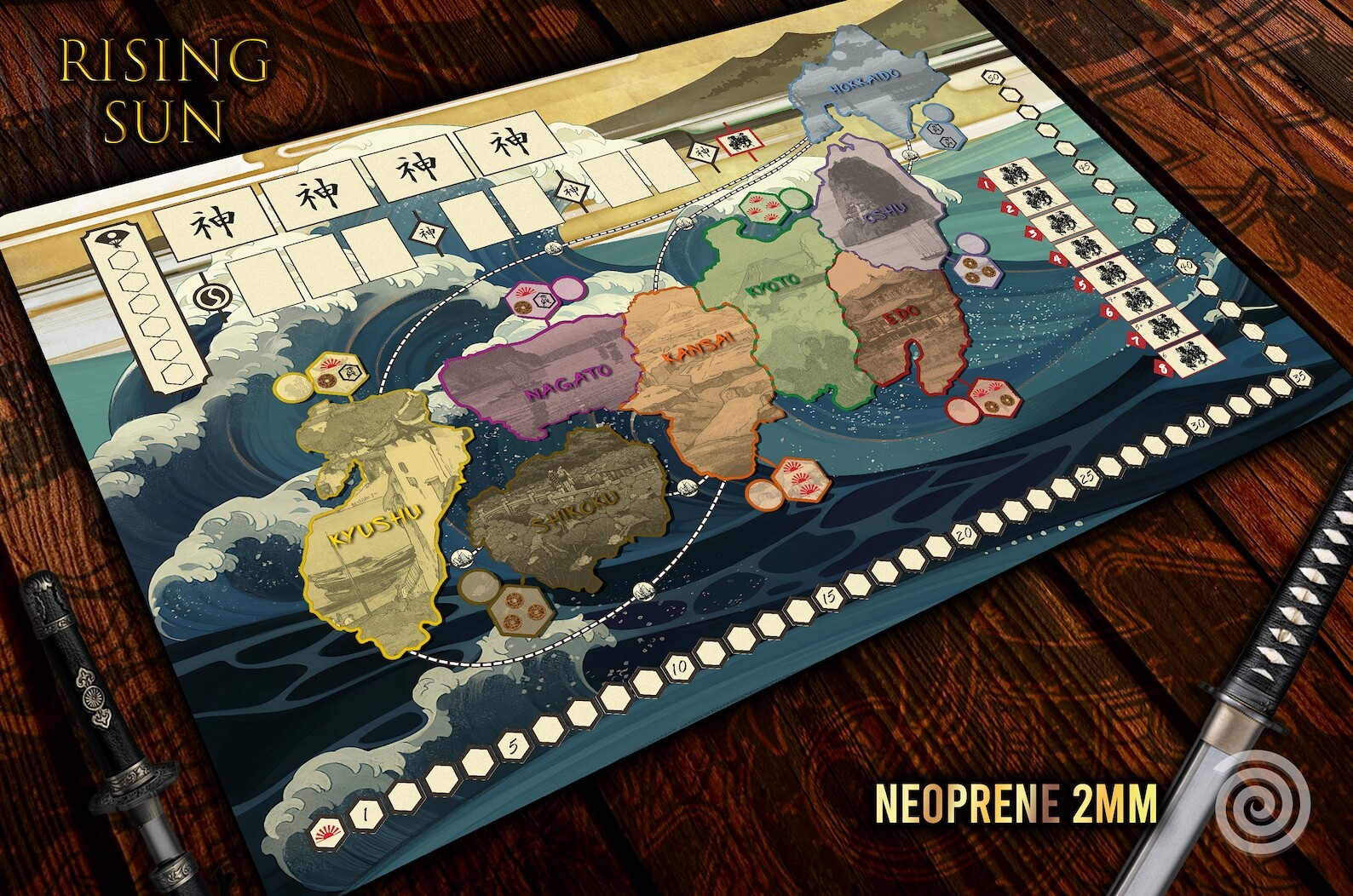 Tapete de neopreno compatible con juego de mesa Rising Sun.
