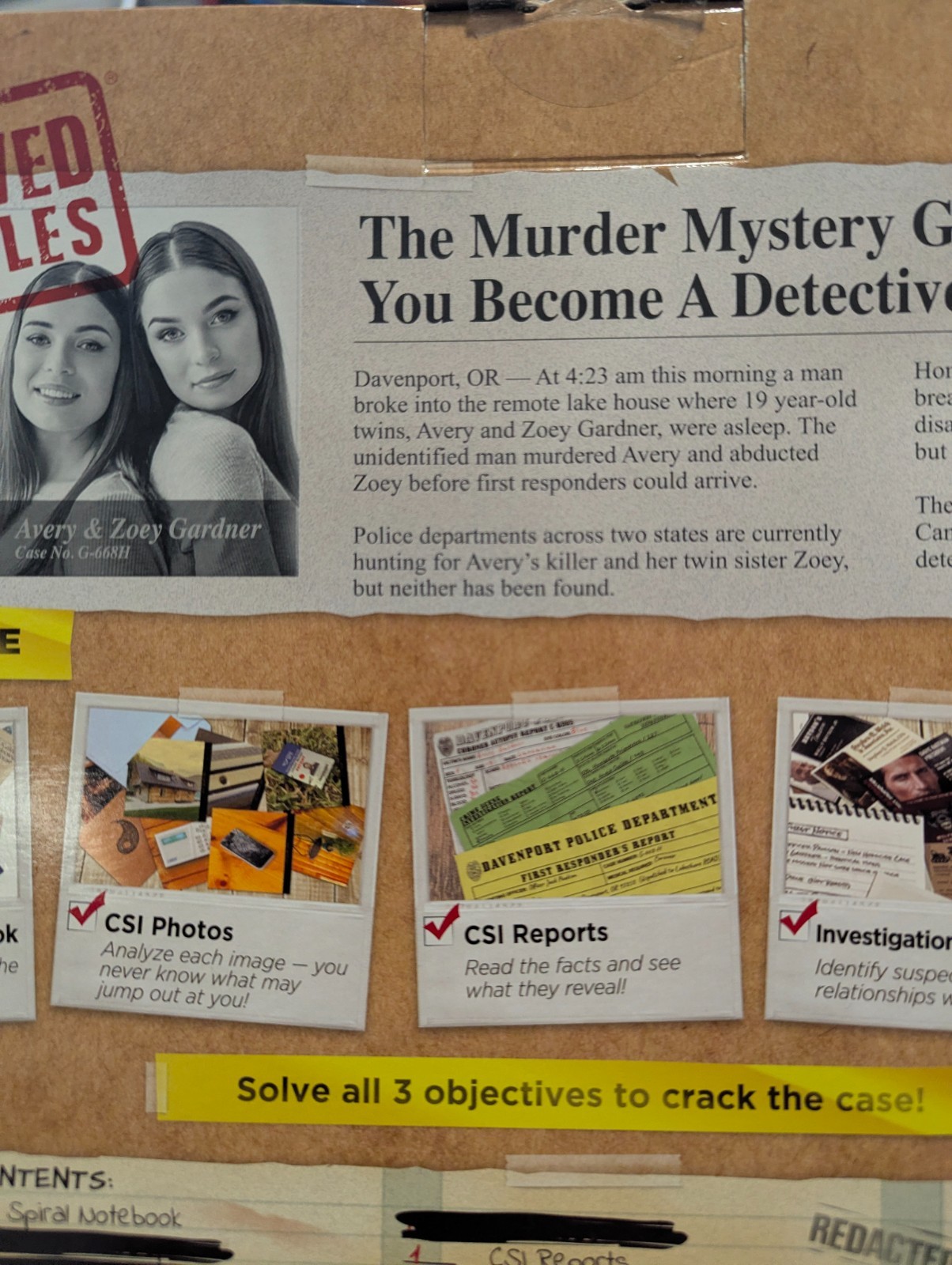 UNSOLVED CASE FILES AVERY & ZOEY GARDNER CASE Detective Game SEALED 2022