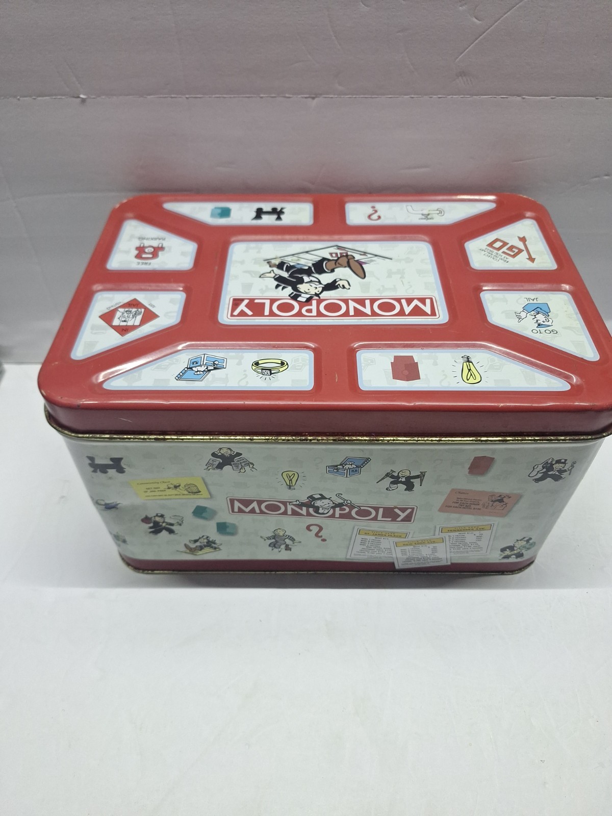 1998 Extremely RARE Hasbro Monopoly Popcorn Tin Toy Chest Vintage 13x9x7 1/2″