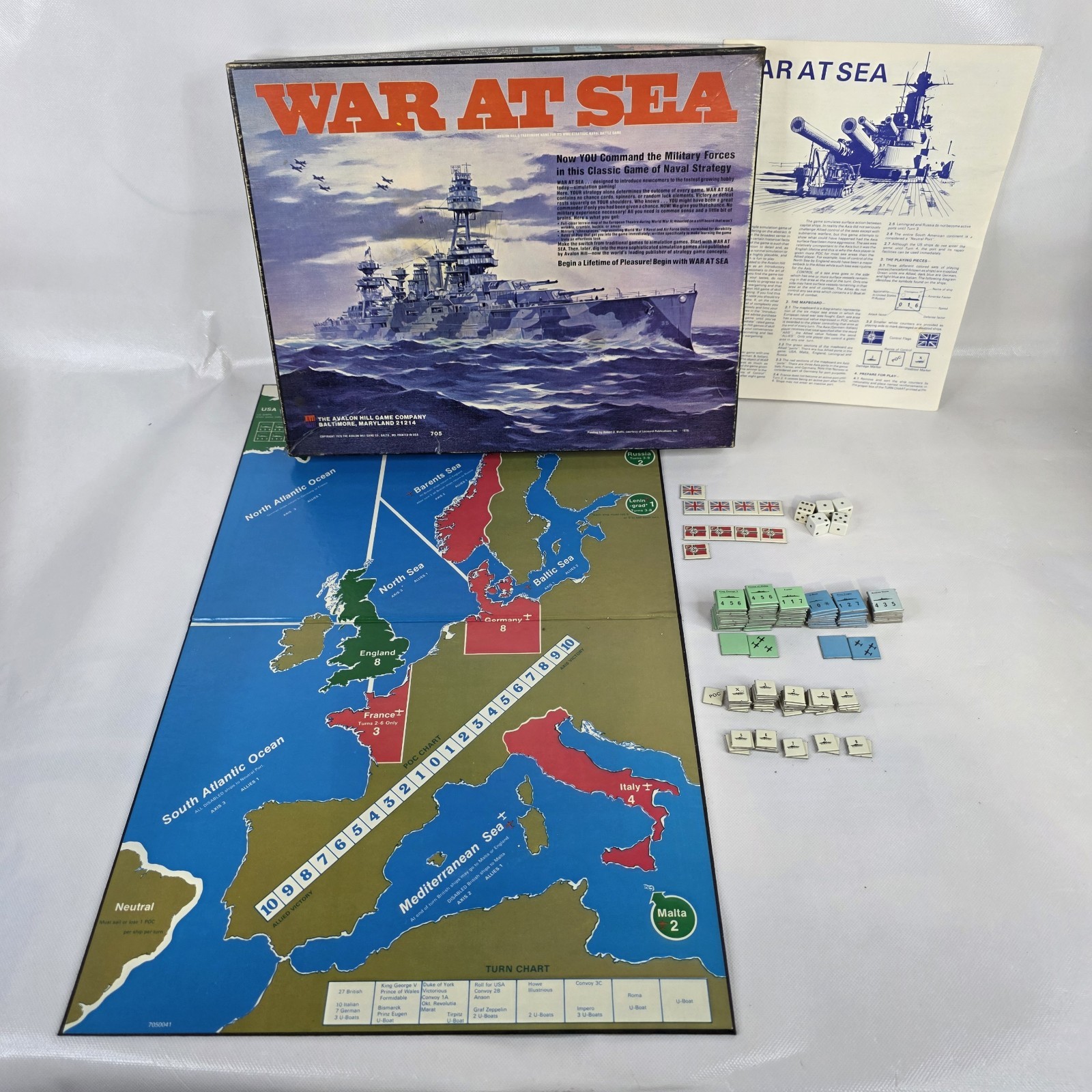 Vintage 1976 War at Sea Avalon Hill Board Game #705 – 100% Complete w/ Manual