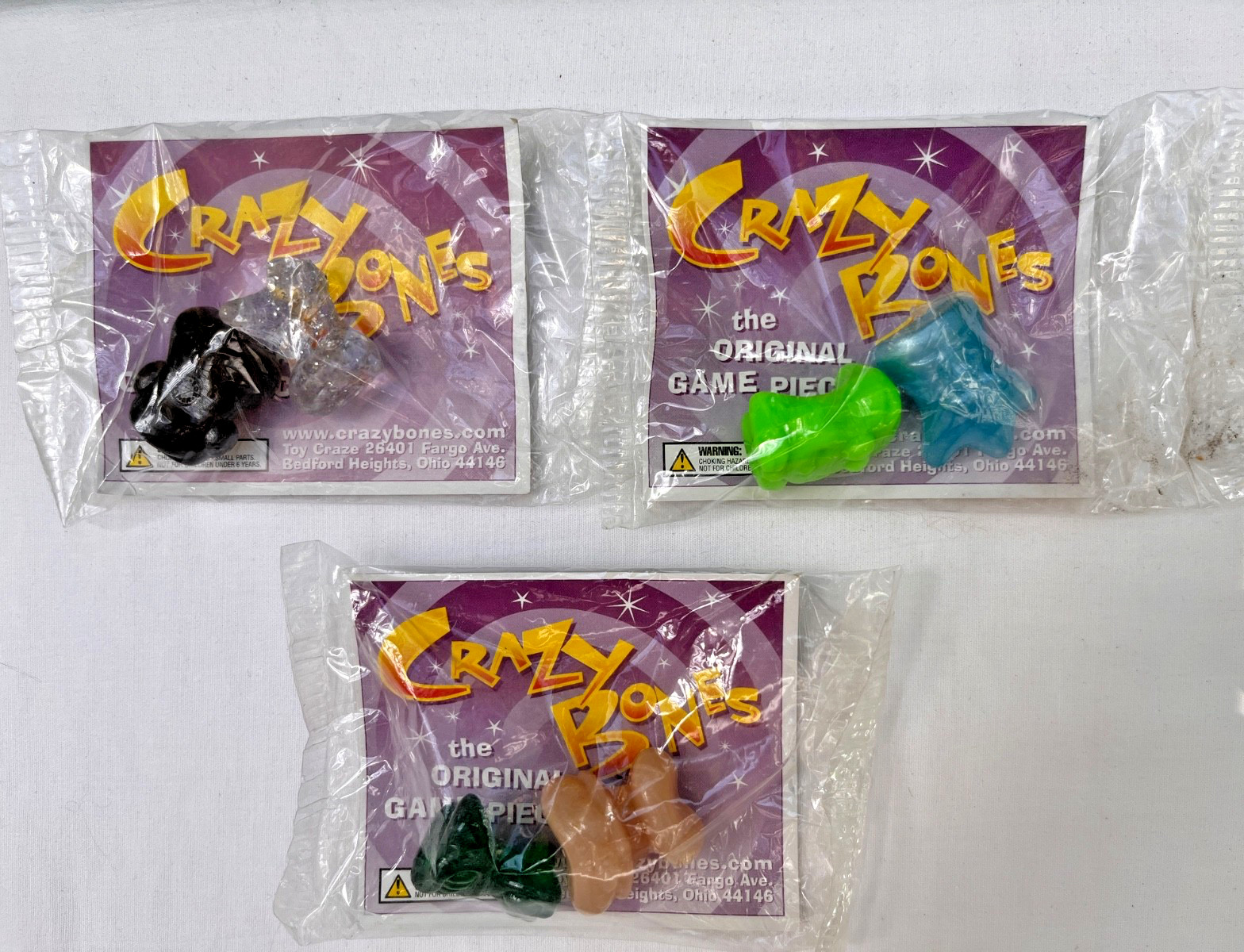 3 Vintage Sealed Original Gogos Crazy Bones Packs /2 Game Pieces Each NEW