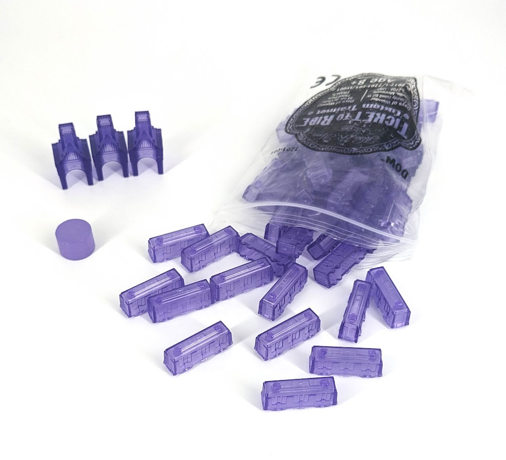 Purple Translucent Promo Train Set for TICKET TO RIDE – Complete Unused Set