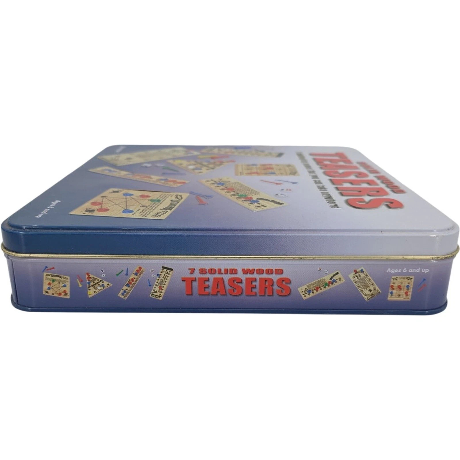 Pressman Solid Wood Teasers 7 Travel Puzzle Games Set w/ Tin Box #1806