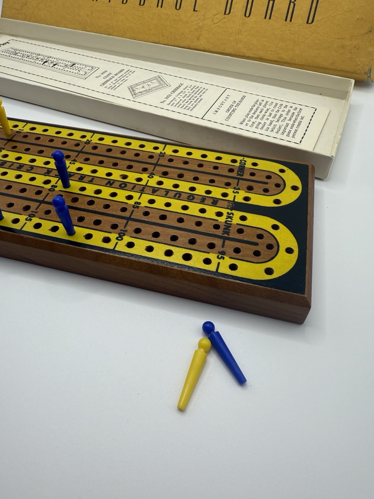 Drueke Cribbage Hardwood Board Game Set, Natural Finish, Pegs, Box, Instructions