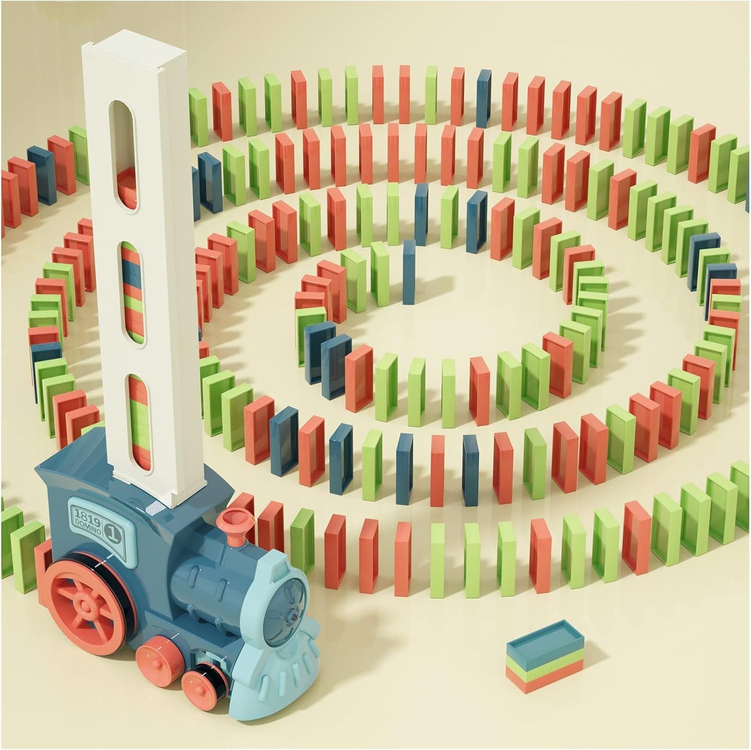 Domino Train Toys Kids Games – Automatic Stacking Creative Game Morandi Blue