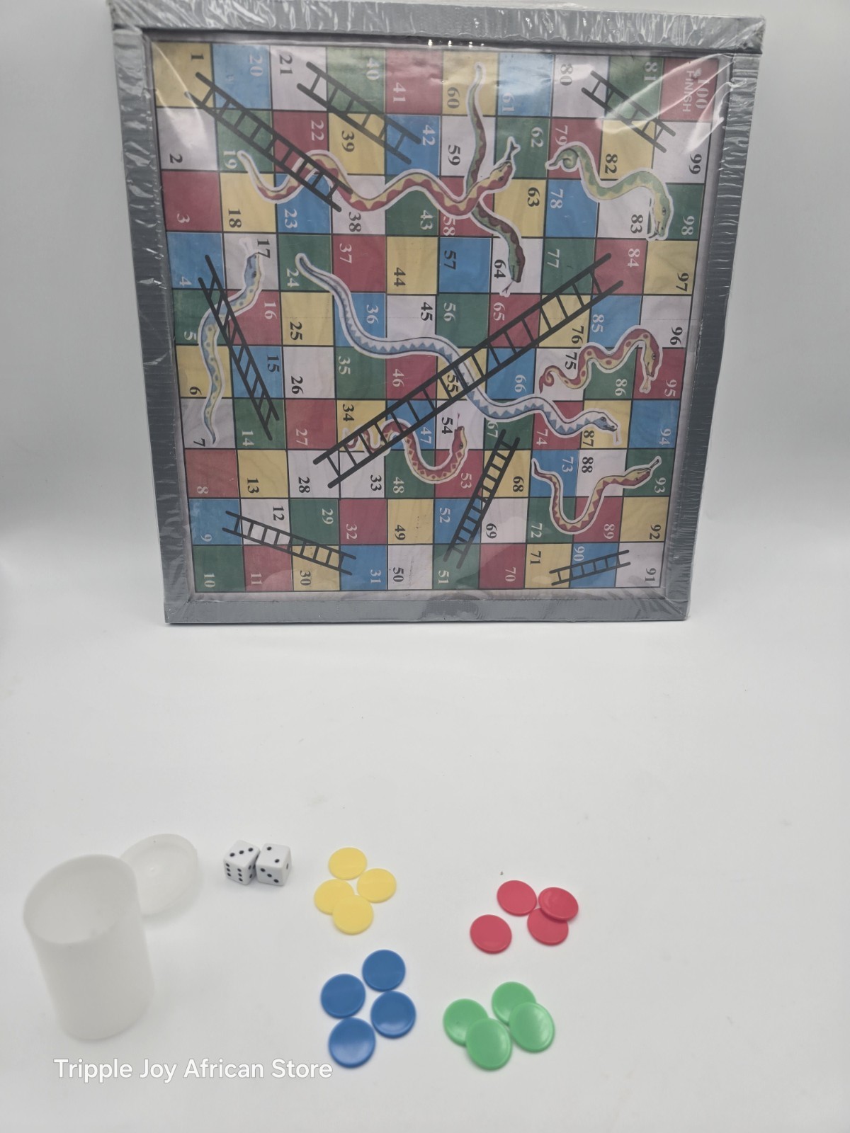 Snake And Ladder Ludo Board Game With Dices by And Seeds. 12 by 12 inches