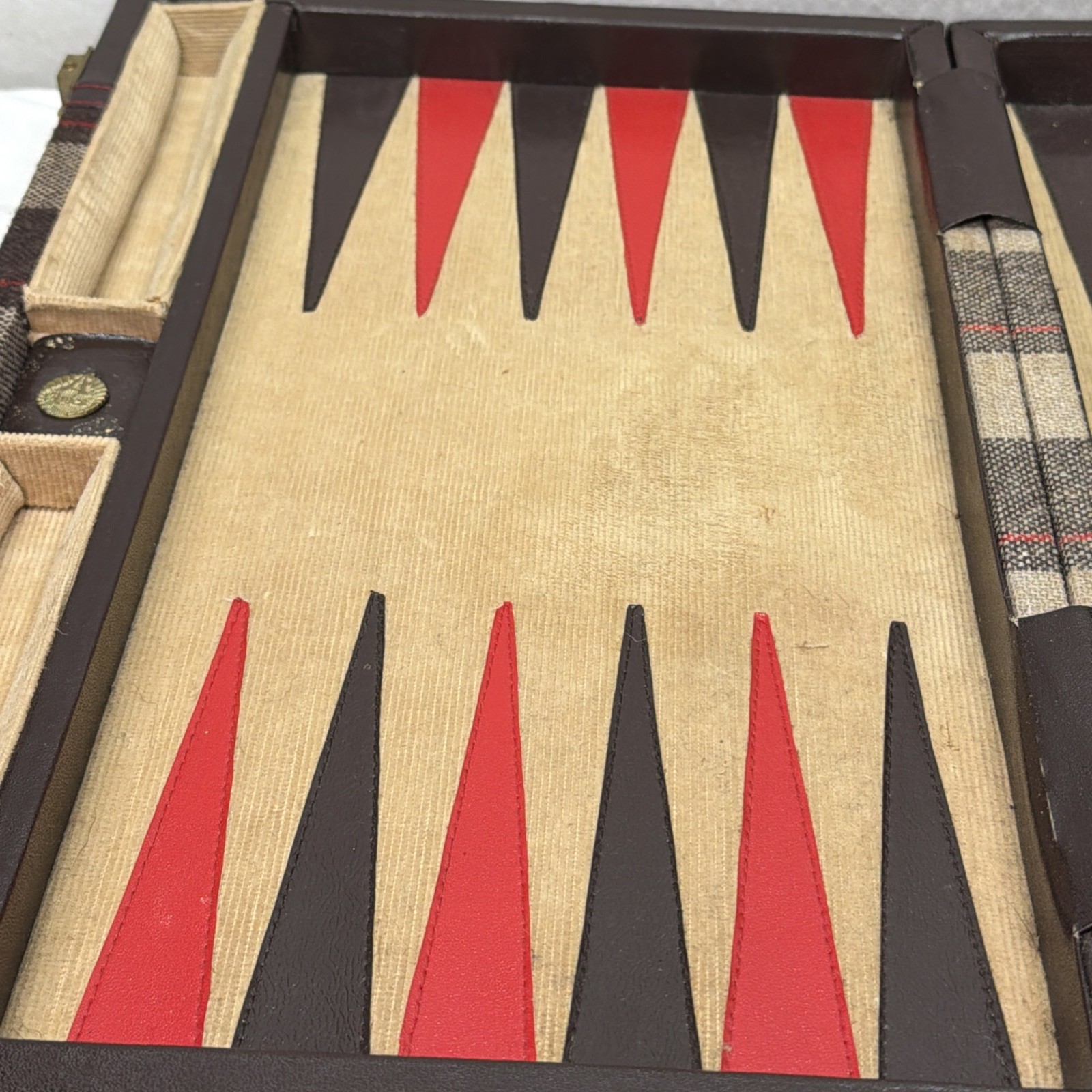 Vintage Aries Of Beverly Hills Backgammon Set Brown And Navy Plaid COMPLETE MCM