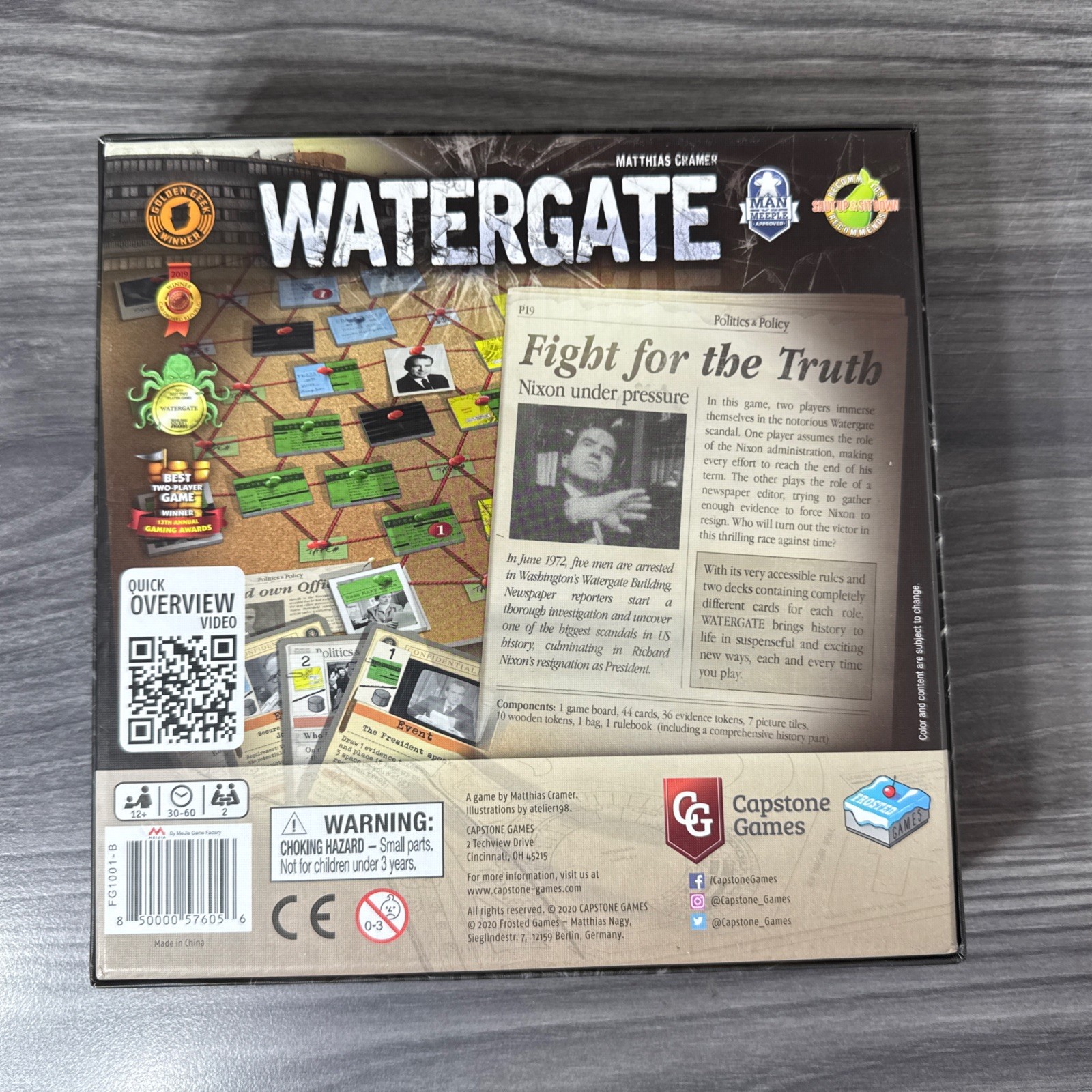 Watergate Board Game By Matthias Cramer 100% Complete Richard Nixon Scandal