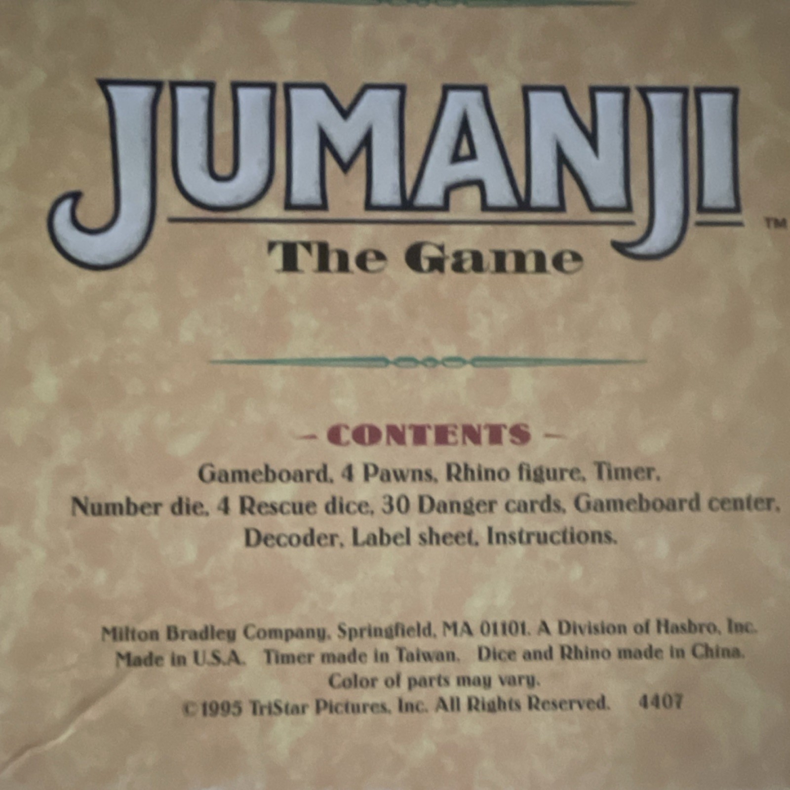 Milton Bradley Jumanji The Game Board Game w/ Timer Vintage 1995 MPN 4407