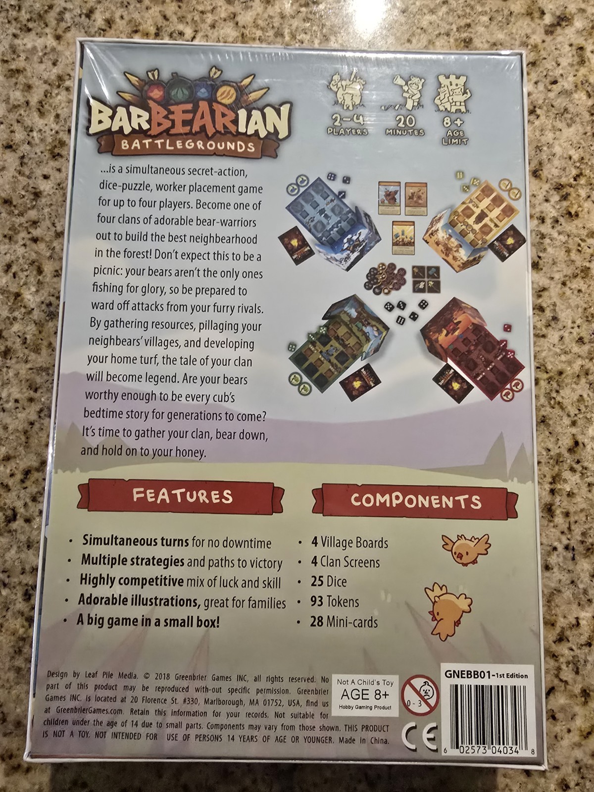 Greenbrier Games BarBEARian Battlegrounds Board Game, Animal Theme, 2+ Players