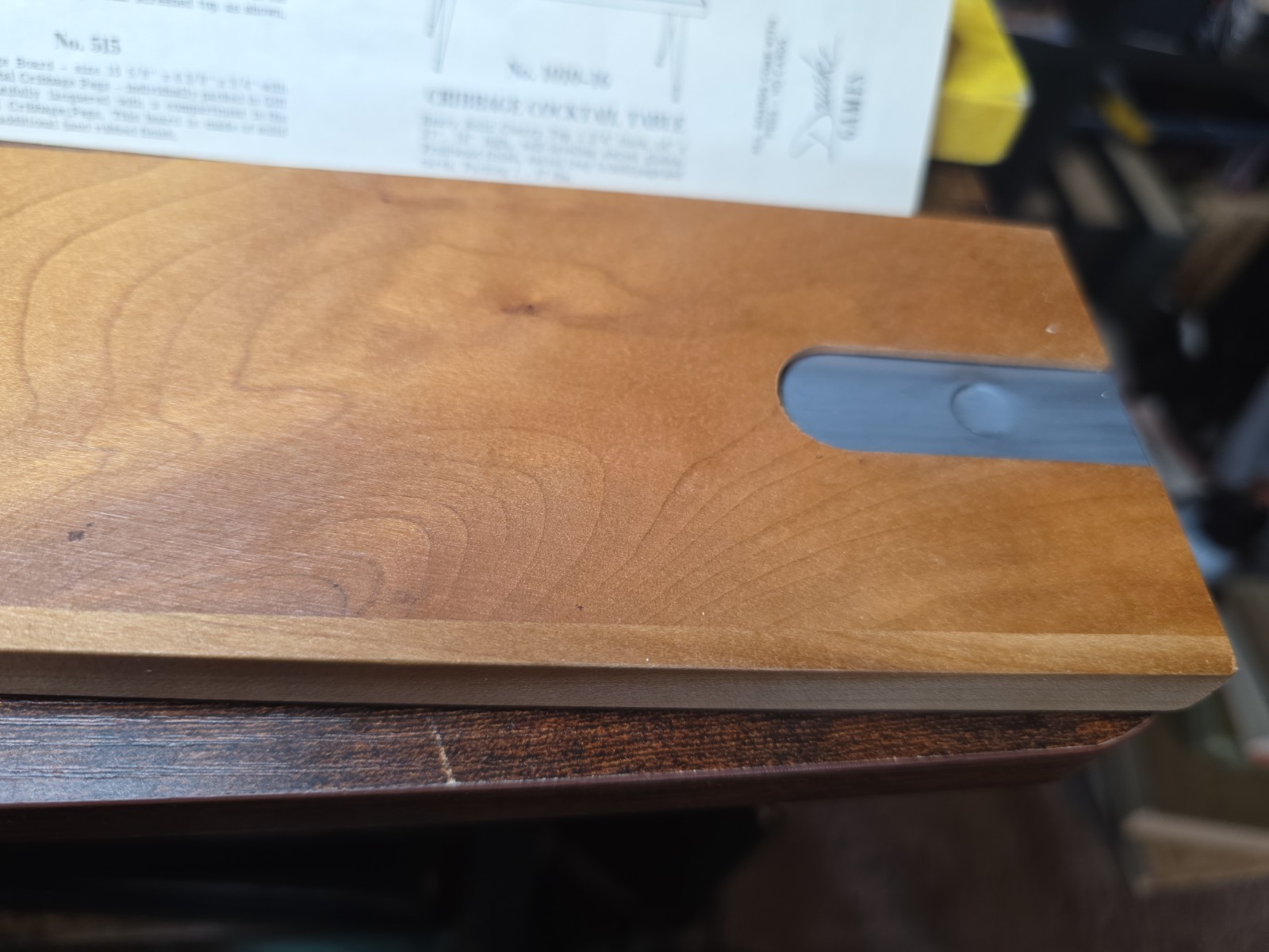 Vtg Drueke’s Cribbage Board Natural Hardwood In Box With 8 Pegs & Instructions
