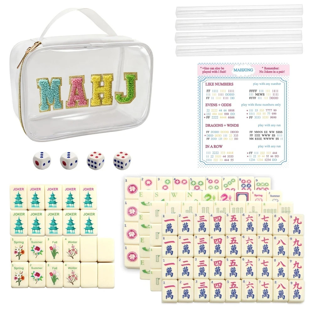 TUSAUW Mini American Mahjong Tile Set Include 166 0.8 Inch Mahjong Tiles 4 Di…