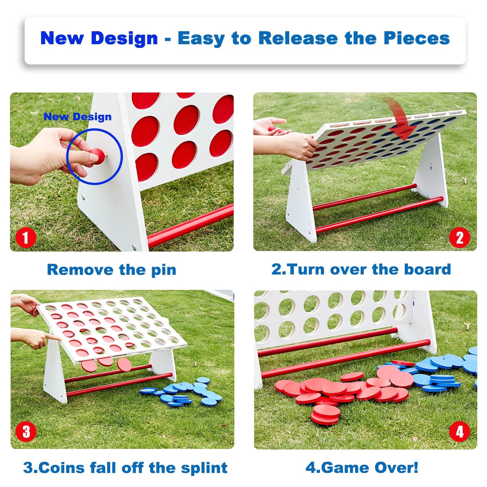 Portable Wooden 4 in a Row Game, Classic Wooden 4-to-Score Game Set with Coin…