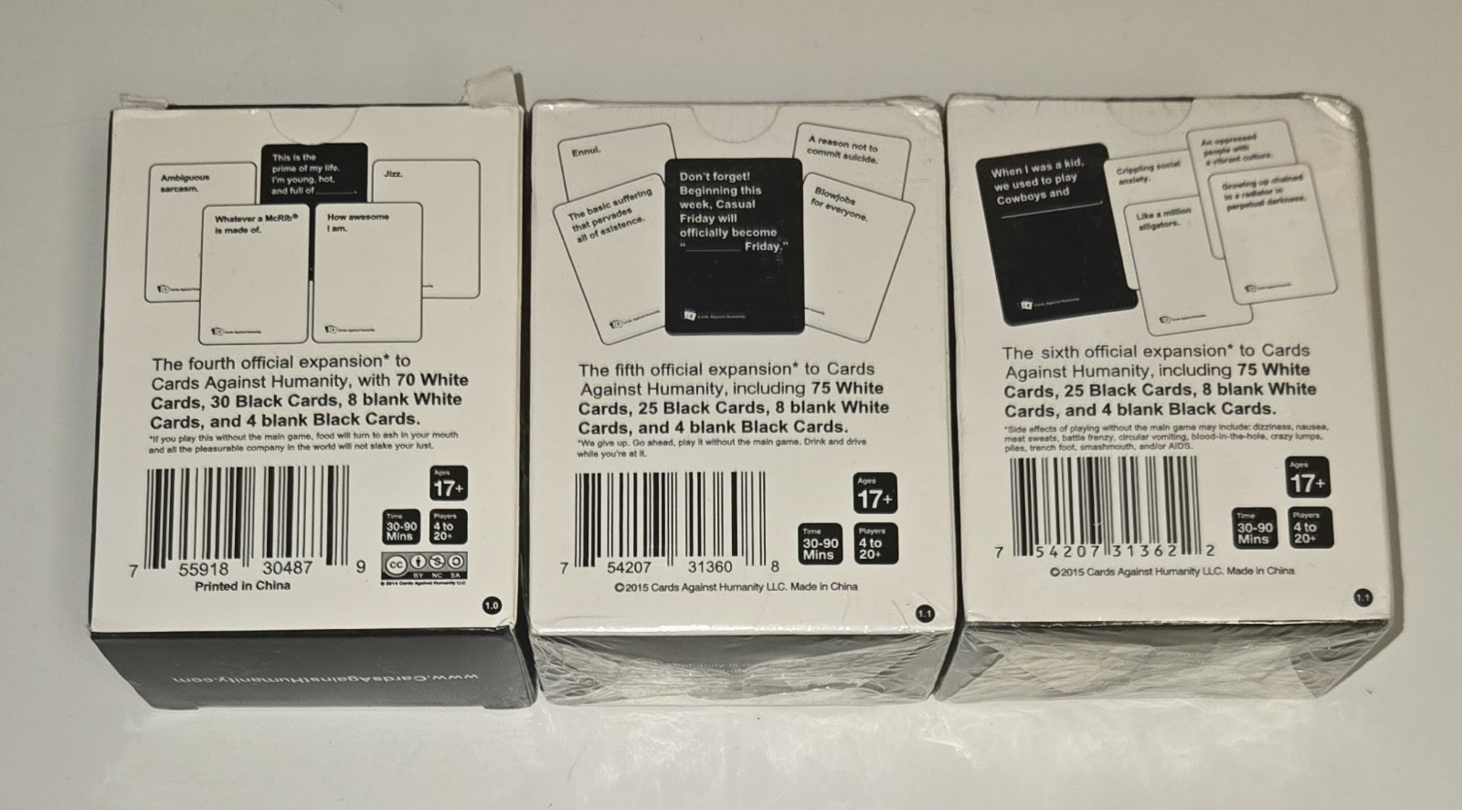 CARDS AGAINST HUMANITY Expansion Packs 4th (Open) 5th & 6th (Brand New & Sealed)