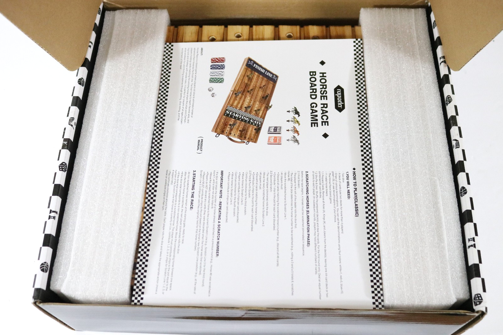 23in Wooden Horse Racing Board Game Foldable Tabletop Set Chips Dice