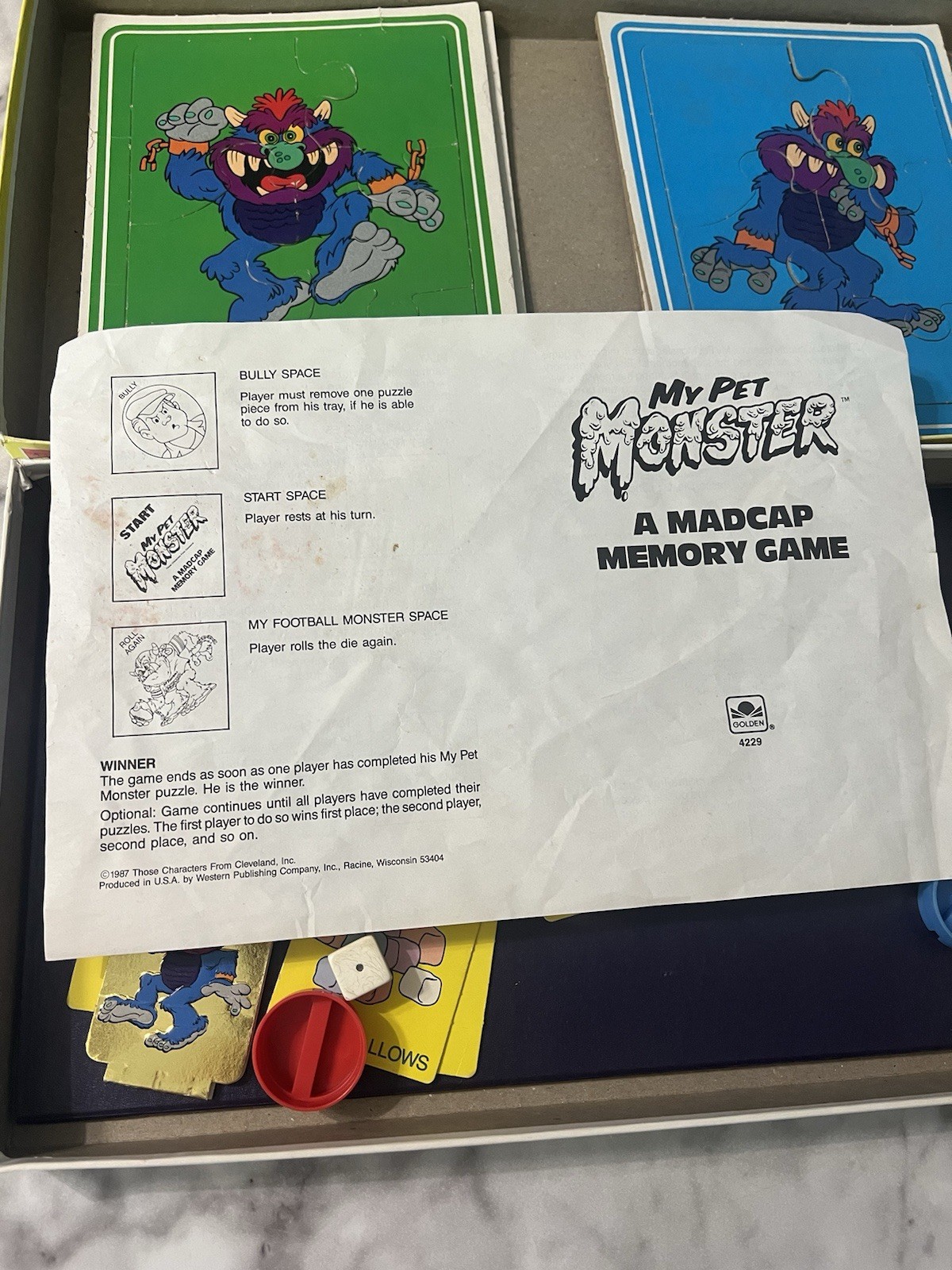 My Pet Monster Madcap Memory Game Golden 1987 Board Game COMPLETE