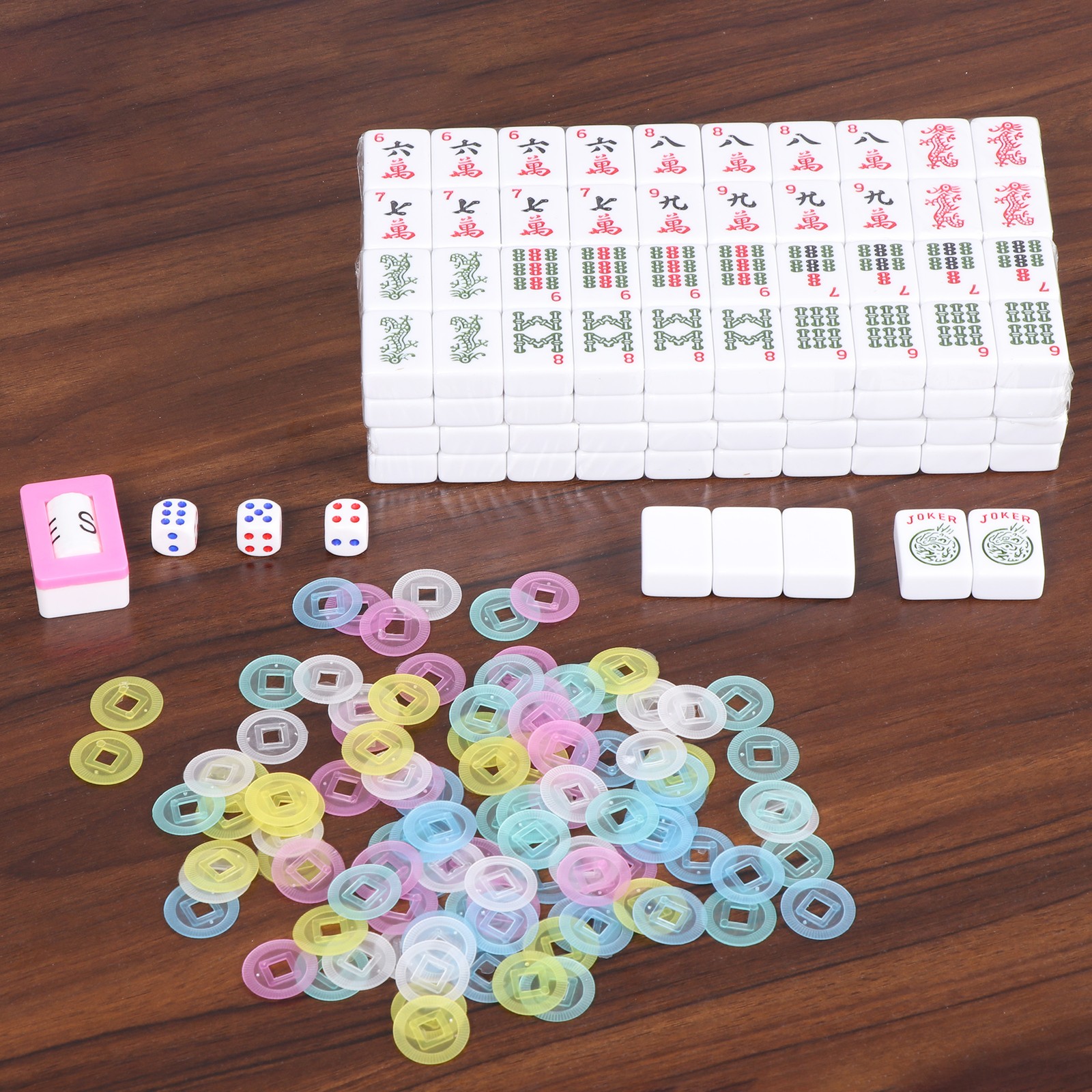 American Mahjong Set,166 Premium White Tiles 4 All-in-One Mahjong Racks/Pushers