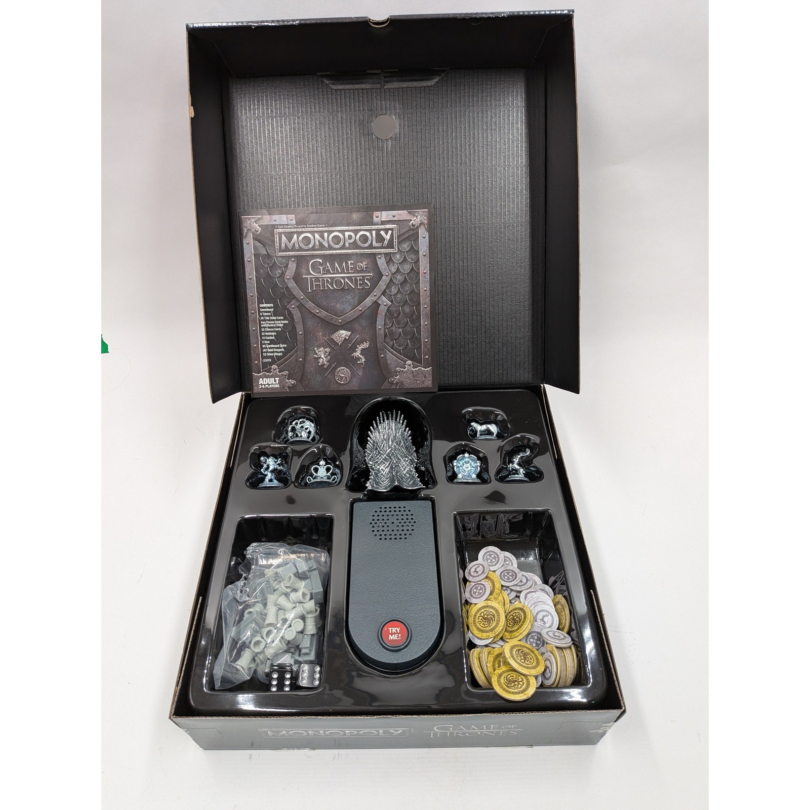 Hasbro Monopoly Game of Thrones Board Game Musical Iron Throne E3278 Complete