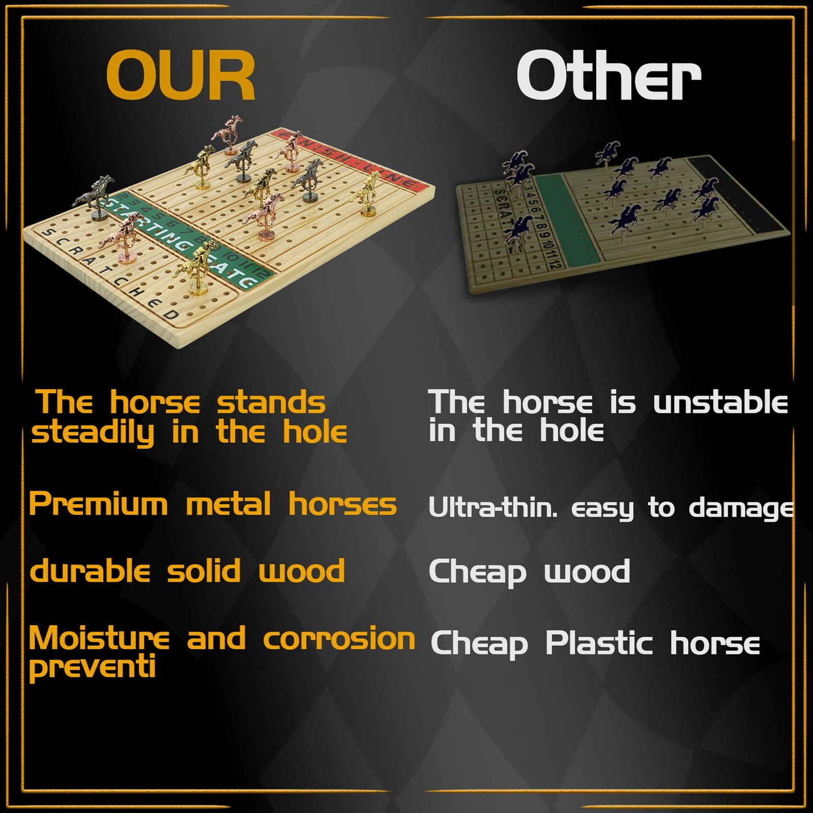 Horse Race Board Game Racing Game Thickened Solid Wood with 11 Luxurious Dura…